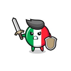 cute italy flag soldier fighting with sword and shield