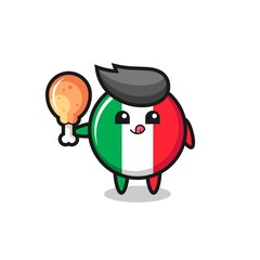 italy flag cute mascot is eating a fried chicken