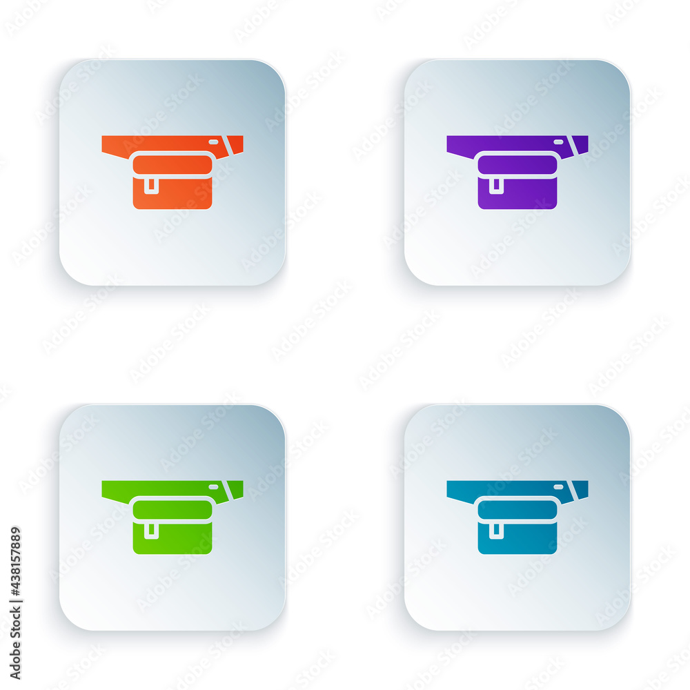 Poster color waist bag of banana icon isolated on white background. set colorful icons in square buttons. v