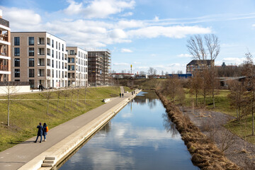 The new harbour in Leipzig on a sunny day in spring or winter