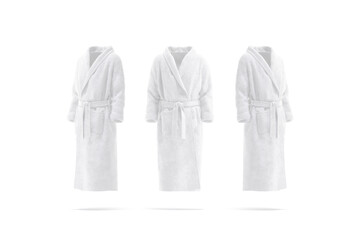 Blank white hotel bathrobe mockup, front and side view - obrazy, fototapety, plakaty