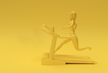 3d Rendering Woman Running Treadmill Machine on a Fitness Background.