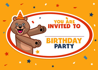 birthday invitation with cute brown bear