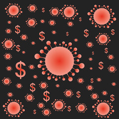 Icon background from dollars and viruses, covid 19. Vector illustration eps 10