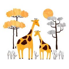  Cartoon giraffes family - Mom and baby. Vector African animals watercolor illustration. © Afanasia