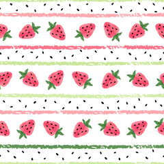 Seamless strawberry pattern. Vector striped background with berries