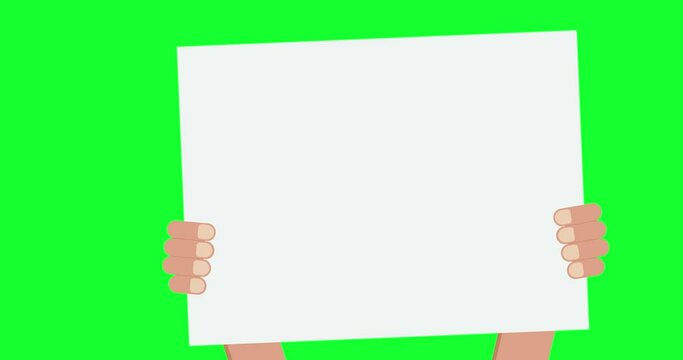 hand holding white board banner sign animated. protest signboard poster placard video animation 4k