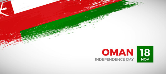 Happy independence day of Oman with brush painted grunge flag background - obrazy, fototapety, plakaty