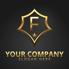 Letter F Gold Logo Modern And Luxury logos With Gradient Gold Color, Black Background 