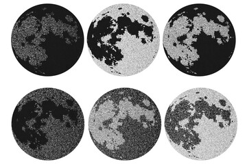 Textured moon phases. Soft velvet texture and glitters. Mystic night clip art on white background