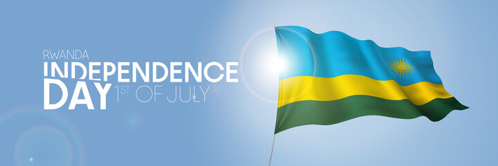 Rwanda happy independence day greeting card, banner with template text vector illustration