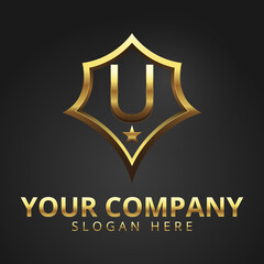 Letter U Gold Logo Modern And Luxury logos With Gradient Gold Color, Black Background