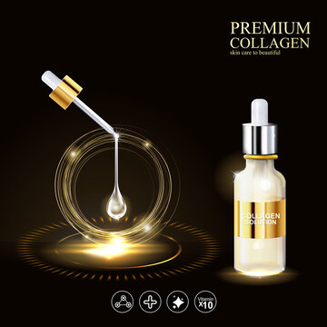 Premium Collagen Serum and Vitamin Background for  Skin Care Cosmetic Product Template.