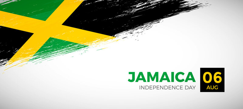 Happy independence day of Jamaica with brush painted grunge flag background