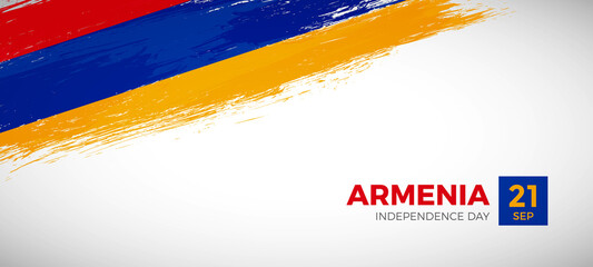 Happy independence day of Armenia with brush painted grunge flag background