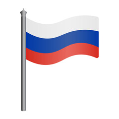 Flag of Russia. Tricolor fabric cloth. The national symbol of the state develops in the wind. Colored vector illustration. Isolated white background. The Russian Federation. Political topics. 