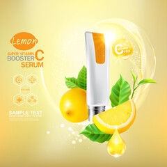 Lemon or Orange Collagen and Vitamin Vector Template for Skincare or Cosmetic Products Background.