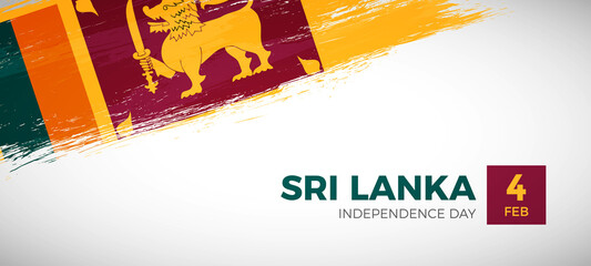 Happy independence day of Sri Lanka with brush painted grunge flag background
