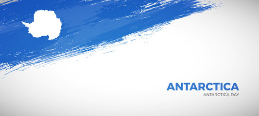 Happy national day of Antarctica with brush painted grunge flag background