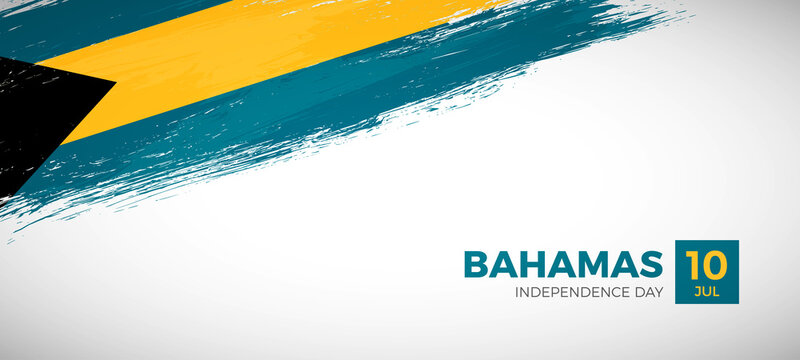 Happy independence day of Bahamas with brush painted grunge flag background