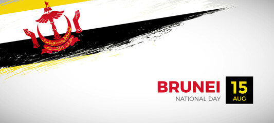 Happy national day of Brunei with brush painted grunge flag background