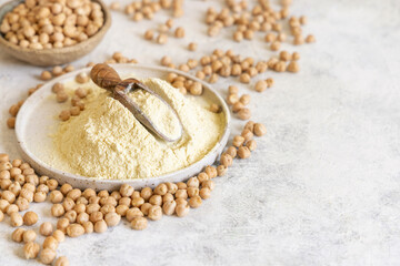 Plate of raw chickpea flour and beans