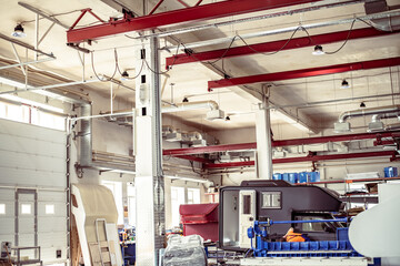 The territory of the factory or plant of industrial conveyor production