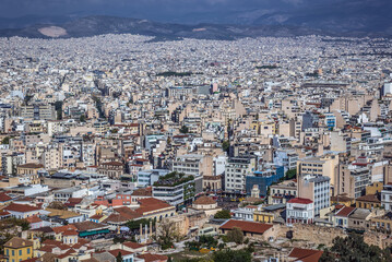 Fototapeta na wymiar Cityscape of Athens, view from Acropolis Hill, Greece