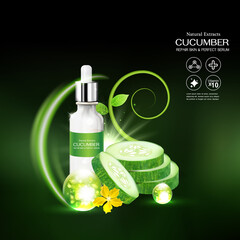 Collagen Cucumber Extract Serum and Vitamin for Skin Care Cosmetic Background.