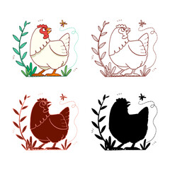 hand drawn vector illustration of cute cartoon chicken character.