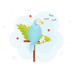 Cute cartoon macaw blue parrot. vector illustration