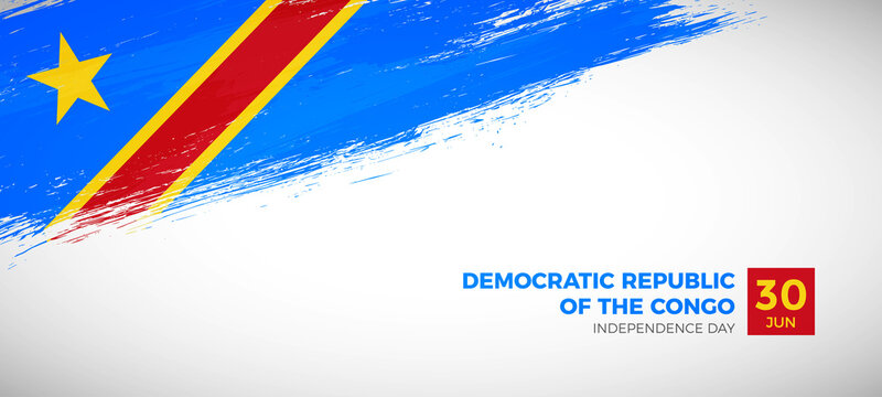 Happy independence day of Democratic Republic of the Congo with brush painted grunge flag background