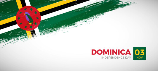 Happy independence day of Dominica with brush painted grunge flag background