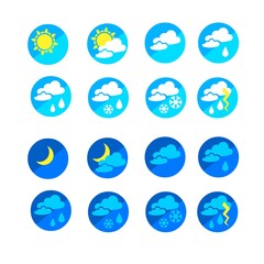 Set of weather icons on a white background. Weather phenomena. Flat image, isolated. Vector.