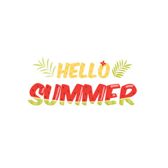 Hello Summer watermelon and pineapple lettering logo background. vector illustration.