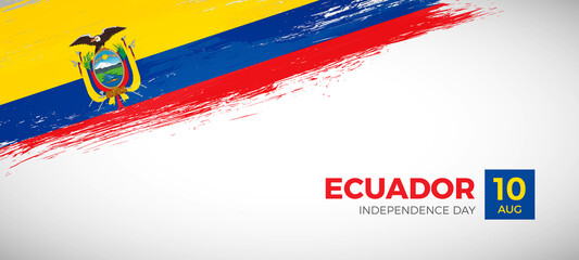 Happy independence day of Ecuador with brush painted grunge flag background - obrazy, fototapety, plakaty