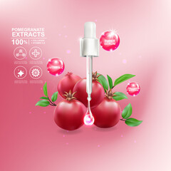 Pomegranate Collagen Serum or Vitamin Plus Vitamin Vector Banner Template