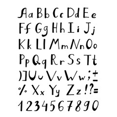 Beautiful alphabet and numbers on white background. Vector image.