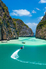 Pileh lagoon in Phi Phi Leh island, Famous place snorkel, Andaman sea, Krabi, phuket, Travel in your dream Thailand, Beautiful destination place Asia, Summer holiday outdoor vacation trip. - obrazy, fototapety, plakaty
