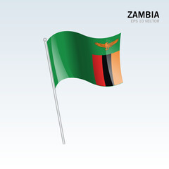 Zambia waving flag isolated on gray background