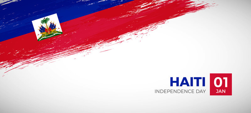 Happy independence day of Haiti with brush painted grunge flag background