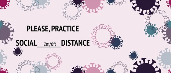 Practice Social Distance Vector Banner. Seamless Corona Virus Texture. Flat