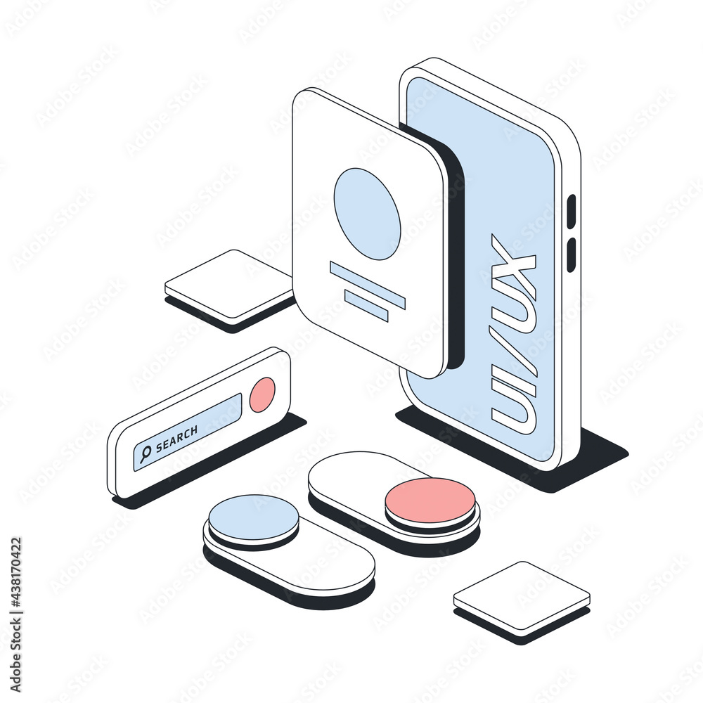 Poster application development, mobile app design elements. vector 3d line isometric, color web icons, new 