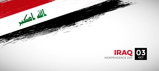 Happy independence day of Iraq with brush painted grunge flag background
