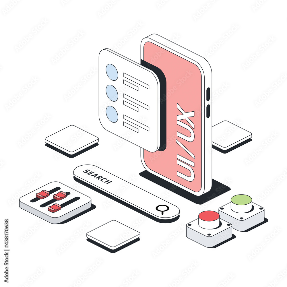 Poster mobile app design elements, application development. vector 3d line isometric, color web icons, new 