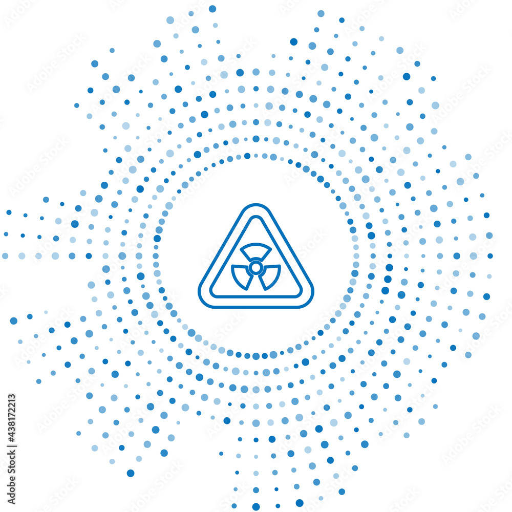 Poster blue line triangle sign with radiation symbol icon isolated on white background. abstract circle ran