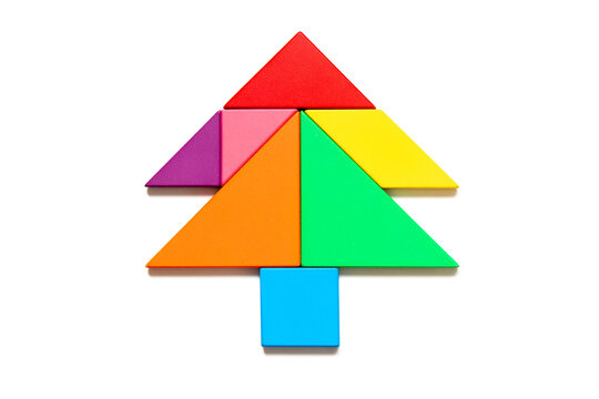 Color tangram puzzle in Pine or christmas tree shape on white background