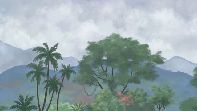 jungle in cloudy weather in the hills during the rainy season