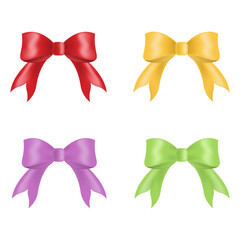 Set of multi-colored bows isolated on a white background. Vector illustration. Elements of your design for holiday packaging, weddings, Valentine's Day.