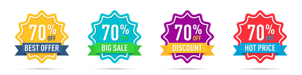 Set of different 70 off percentage promotion badges